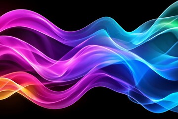 Fototapeta premium Vibrant Rainbow Wave Abstract - Colorful abstract image of flowing, wavy lines in vibrant rainbow hues against a black background. Perfect for design projects needing a dynamic, energetic feel.