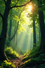 Sunlight passing through a layered foliage of leaves and branches, forest, ambient, branching