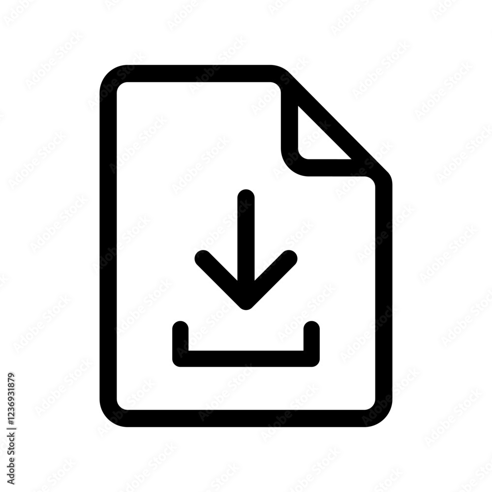 Poster file download line icon, receiving document with arrow