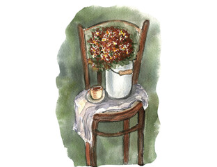 Watercolor Illustration of a  Garden with Flowers