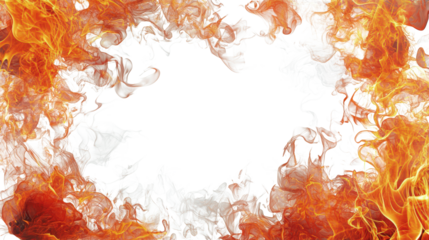 Abstract Fiery Flames and Smoke Swirling, Frame, Border, in a Dynamic Pattern, Isolated on Transparent and White Background