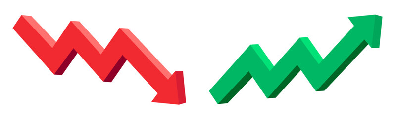 Green up and red down 3d arrow graph showing rising and descending trend, boosting of business result, decrease and growing investment profit symbol © dlyastokiv