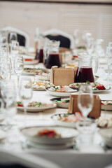restaurant table setting, banquet, dishes are on the table