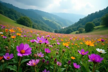 Field of blooming karvi flowers in low-lying hills, western ghats flora, wildflowers, purple bloom