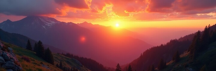 Dawn breaks over mountain range with warm golden light, dawn, scenery, landscape