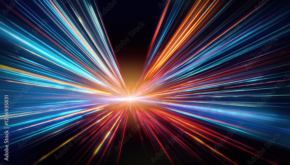 Poster fast moving stripe lines with glowing sunlight flare create vibrant high speed motion effect