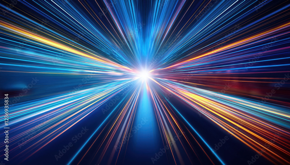 Poster vibrant abstract lines radiating from central point, creating sense of high speed motion and energy