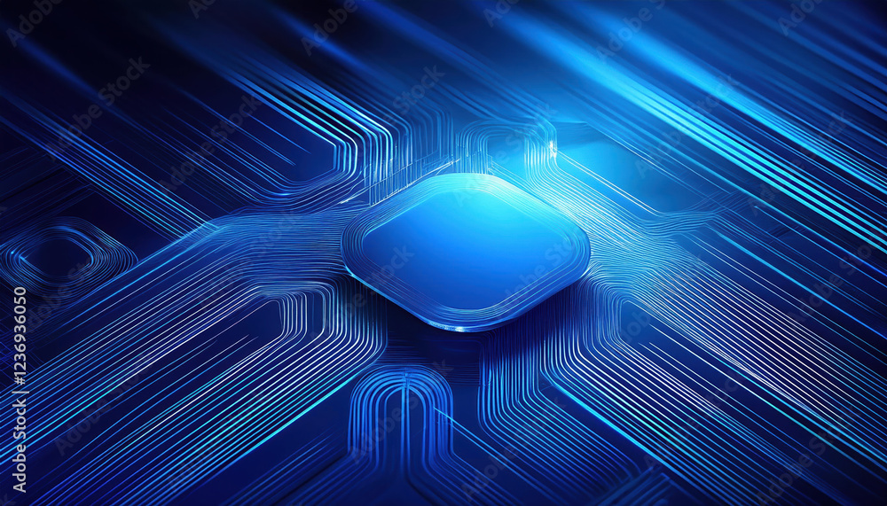 Aufkleber blue geometric shape with sharp angles and smooth curves, set against abstract technology background