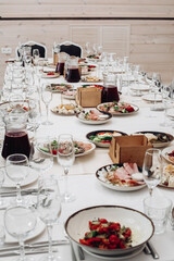 restaurant table setting, banquet, dishes are on the table
