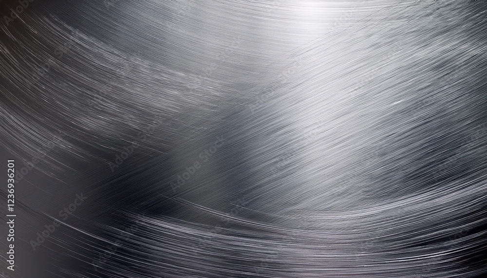 Poster close up of scratched brushed metal texture showcasing varying shades of silver and gray, creating d