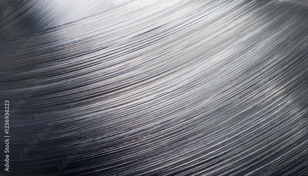 Poster close up of scratched brushed metal texture showcasing varying shades of silver and gray, creating d
