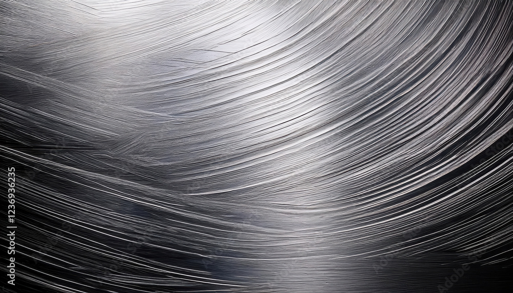 Poster close up of scratched brushed metal texture showcasing varying shades of silver and gray, creating d