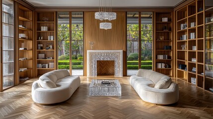 A luxurious living room with herringbone bamboo flooring