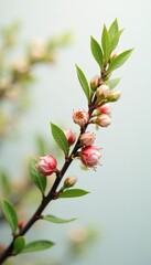 Sprigs of flowering from the hazel tree rest on a branch against soft pure white backdrop, branches, evergreen