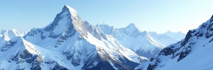 Towering mountains covered in fresh powder snow, snow, serene, peak