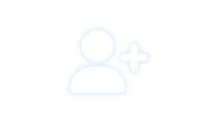 User plus icon white color glowing neon on black background