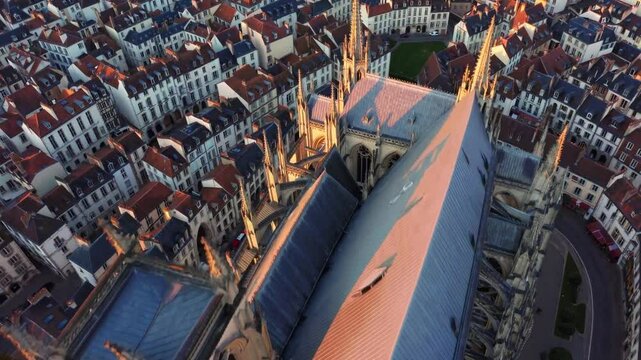 A breathtaking 4K ultra-HD aerial stock video capturing the awe-inspiring beauty of Chartres Cathedral in France,