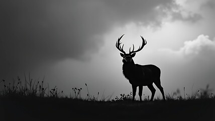 Obraz premium deer in the sunset silhouette 