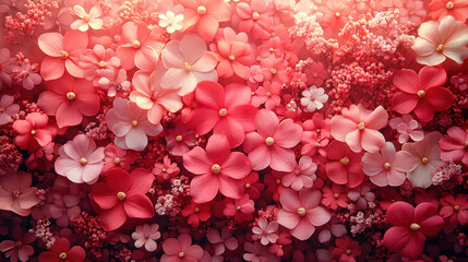 Obraz premium Vibrant spring floral background with pink and red blossoms for design