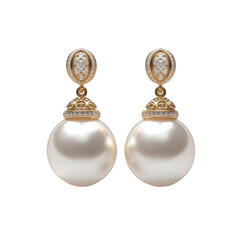 Luxury Pearl Drop Earrings with Gold Settings White Isolated on Transparent or blank Background, PNG