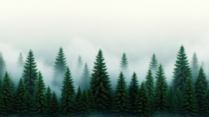 Fototapeta premium Serene Misty Forest Landscape with Lush Evergreen Trees