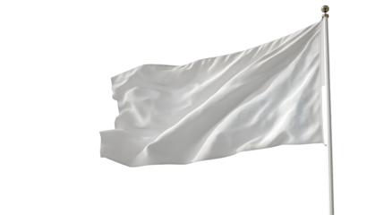 Waving White Flag Blank 3D Mockup, Clean Fabric Design for Banners, isolated on transparent background.