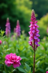 Obraz premium Salvia glutinosa in a garden with other plants, foliage, landscape