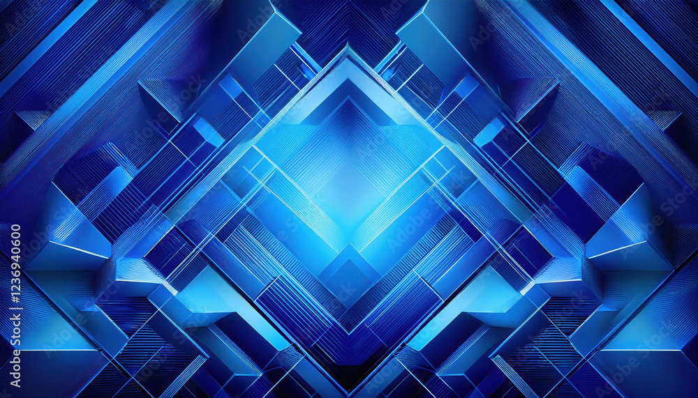 Poster blue geometric shapes create intricate abstract design with smooth gradients