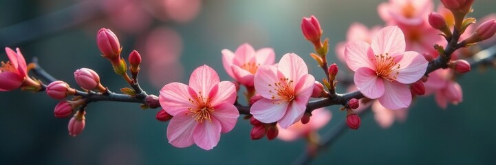 Delicate flower petals intertwined with twigs, flowers arrangement, leafy, blossoms