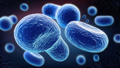 Close up of blue bacteria under microscope, showcasing intricate details and textures