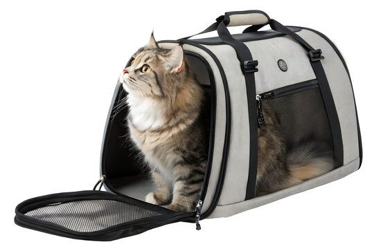 Best portable pet carrier bag for cats and small dogs, stylish and breathable travel enclosure mesh ventilation, durable and foldable design, isolated PNG cut out, transparent background, 4K download