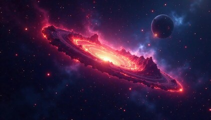Glowing space debris scattered in a dark background, nebula, cosmos
