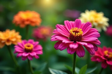 Obraz premium Zinnia and chrysanthemum in a Taipei botanical garden, flower, flowers