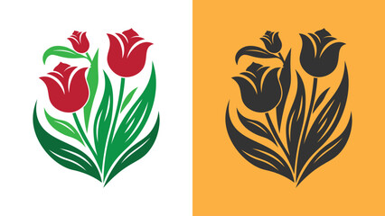 Tulip Flower Beautiful Realistic Tulip Tube For Spring Vibe To Express Love and Beauty of spring. Vector Silhouette.