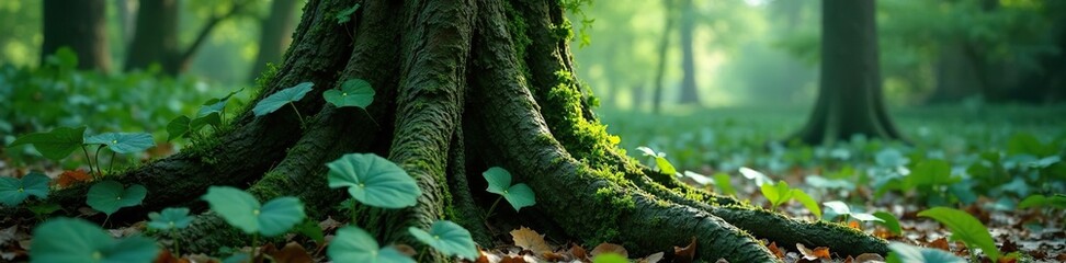 Obraz premium Overgrown vines wrapped around a gnarled tree trunk, mystical, flora, arboreal