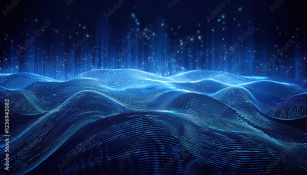 Aufkleber digital blue waves with glowing particles create mesmerizing background