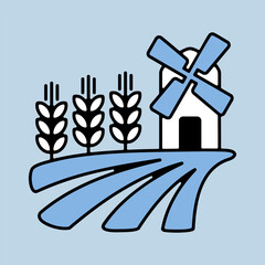 Field with a windmill and ears of wheat icon