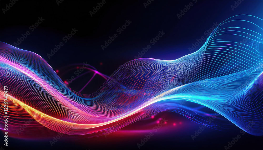 Poster futuristic abstract background featuring dynamic wave design, emphasizing connection and movement