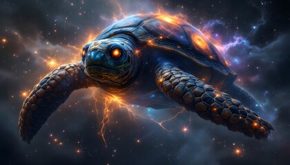 Cosmic Turtle Fantasy Art Digital Painting Nebula Space