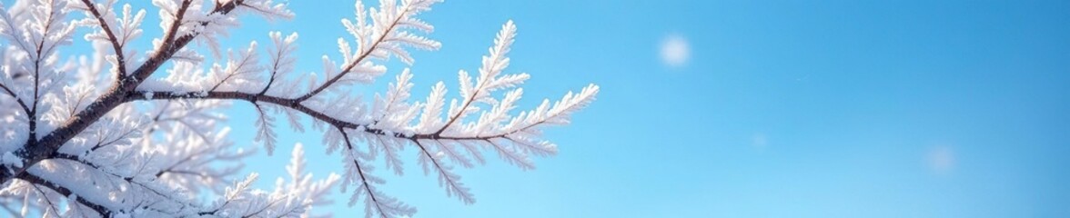 Obraz premium Frosty branches etched against a clear blue sky on a cold winter morning, etched, clear