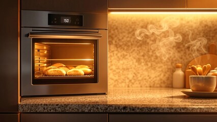 Oven, inside is bun of bread