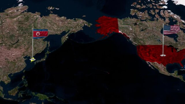United States and north koria map animation showcasing geographical features and borders for global comparison and analysis