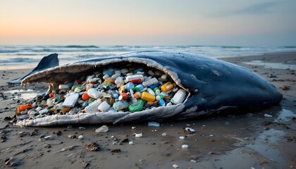 Dead Whale Filled with Plastic Pollution Ocean Tragedy