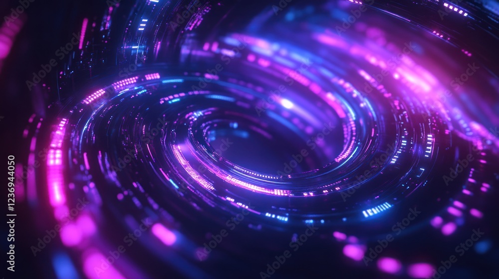 Poster abstract spiral of pink and blue light patterns in dark space for digital background use