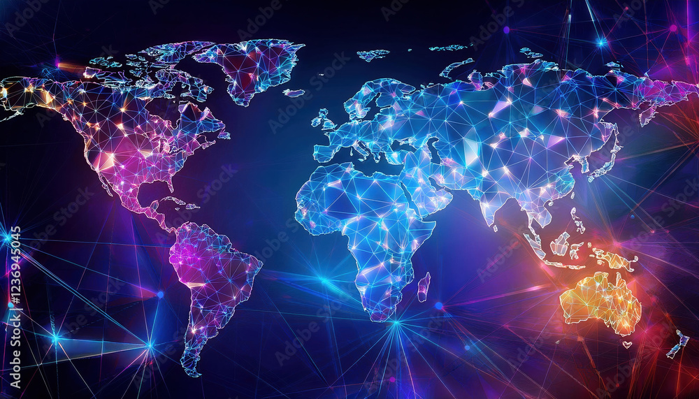 Aufkleber digital world map with interconnected lines and dots, showcasing global connectivity and technology