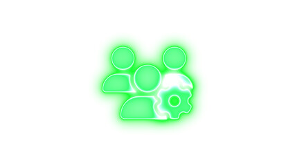 Users gear icon green color glowing neon on black background