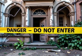 Obraz premium A close-up of a yellow caution tape reading 