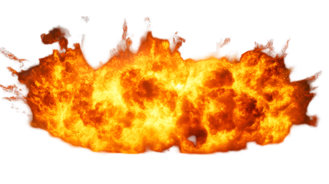Fiery Explosion Dramatic Inferno with Red Flames, Smoke, and Glowing Heat, isolated on transparent background.