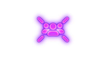 Users rays icon purple color glowing neon on black background
