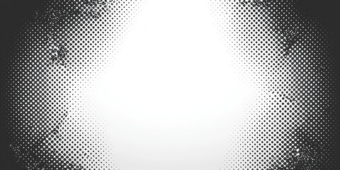 Diagonal halftone gradient from black to grey, with a sharp, grainy texture and a bold black frame around the blank white center for creative flexibility.